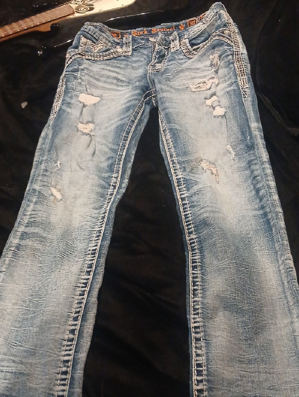 Men's Light Blue Distressed Bootcut Jeans
